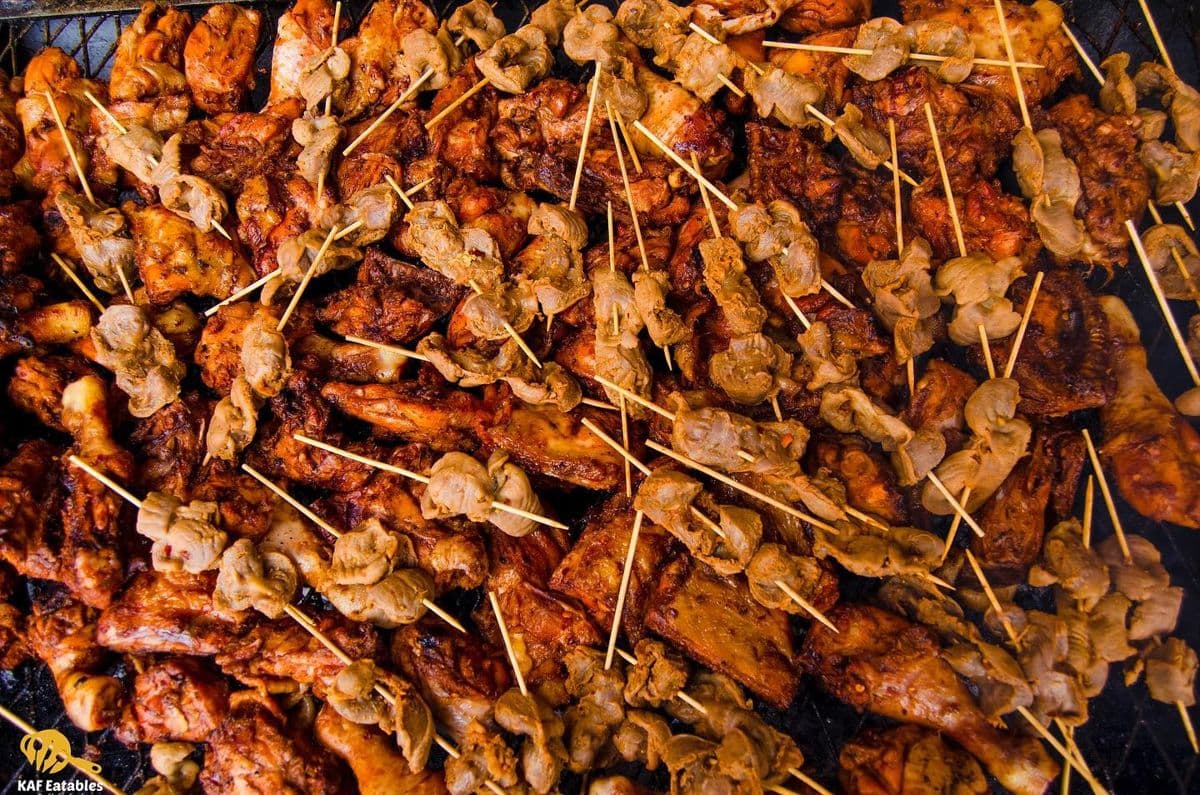 A pile of freshly grilled KAF Eatables chicken skewers